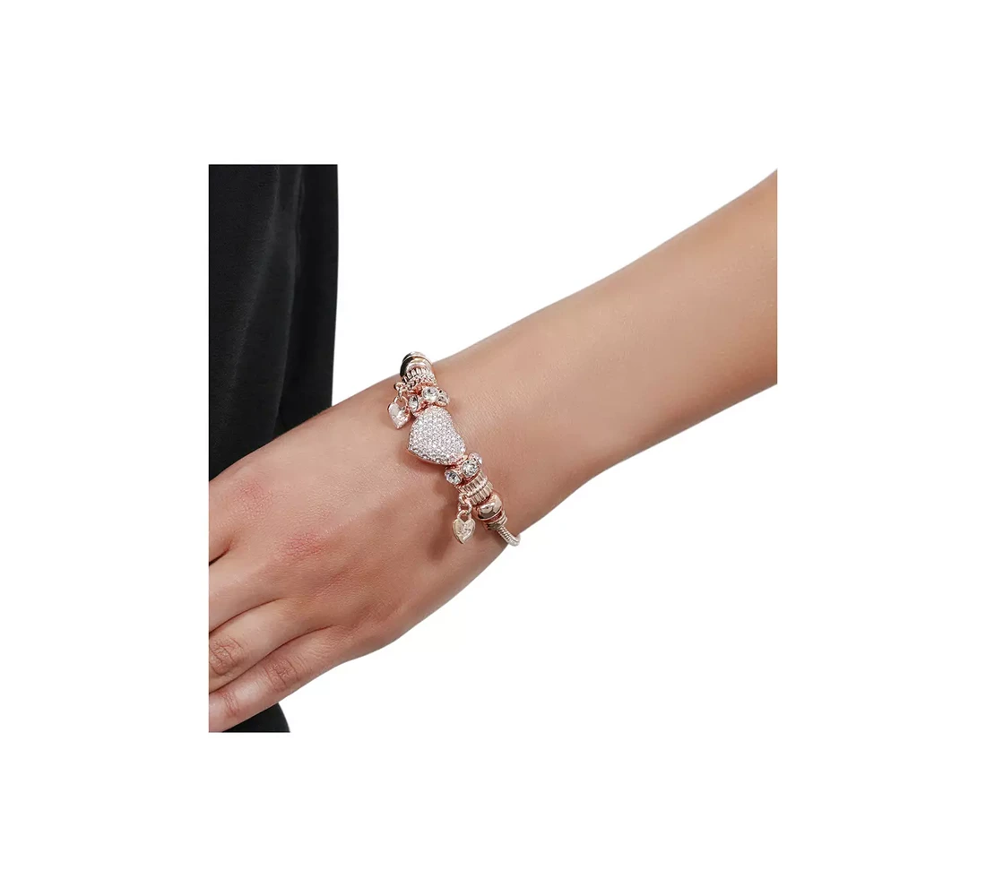 Lipsy Gold Colour Crystal Pave Heart Charm T-Bar Bracelet - Image 2