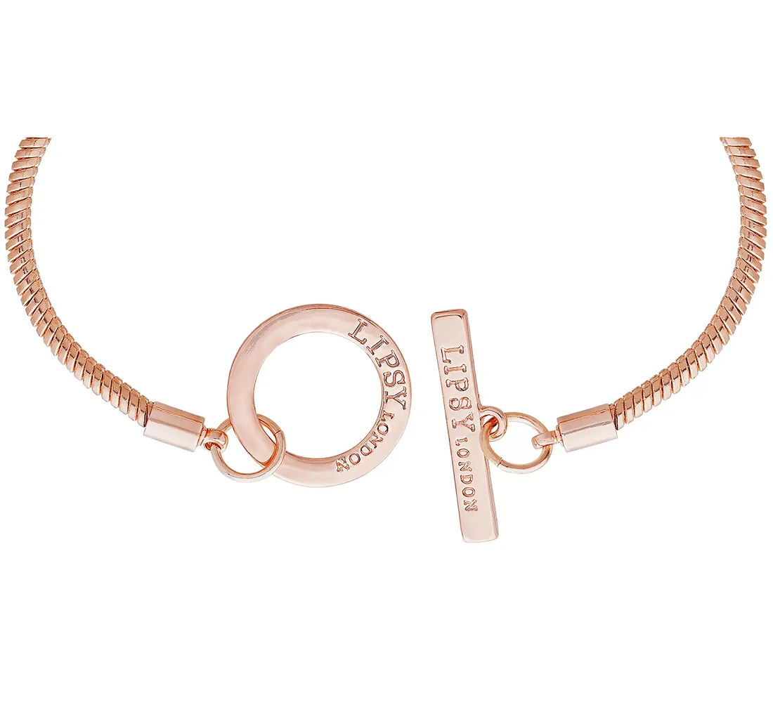 Lipsy Gold Colour Crystal Pave Heart Charm T-Bar Bracelet - Image 5